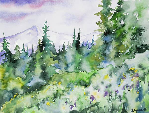 Rockies Poster featuring the painting Watercolor - Summer in the Rockies by Cascade Colors