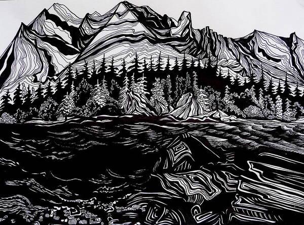 Pen And Ink Poster featuring the drawing Waterton Park by Anna Duyunova