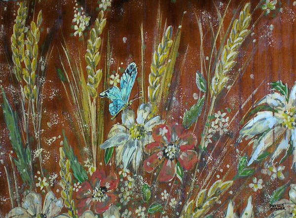Flowers Poster featuring the painting Wheat 'n' Wildflowers I by Phyllis Mae Richardson Fisher