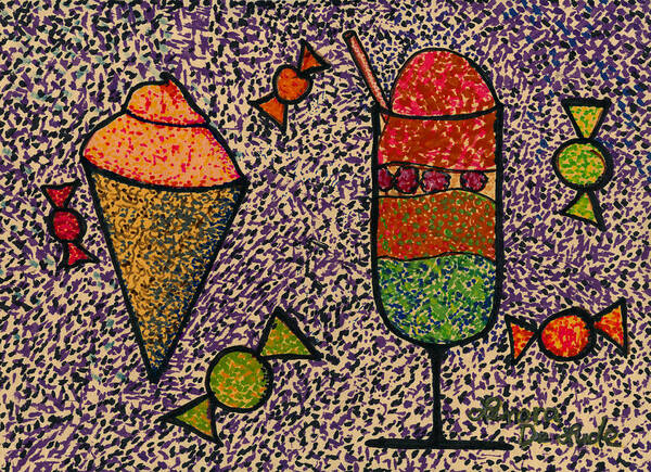 Childlike Poster featuring the painting Whimsical Pointillism Desserts for Children by Lenora De Lude