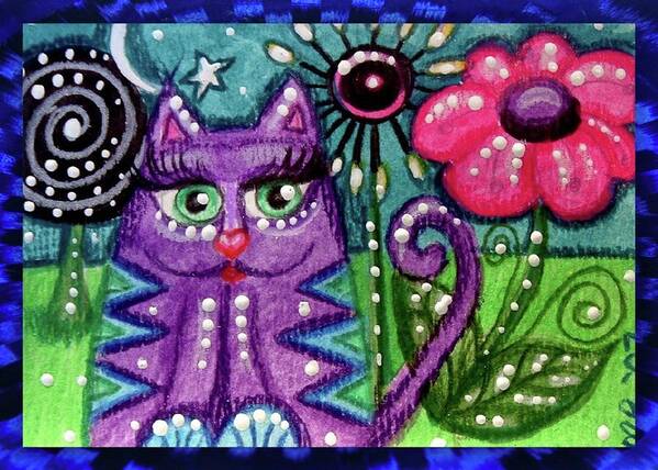 Whimsical Poster featuring the painting Whimsical Purple Kitty Cat by Monica Resinger