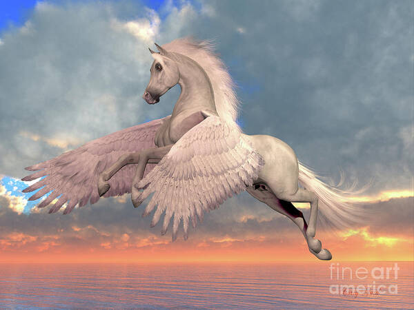 Pegasus Poster featuring the digital art White Arabian Pegasus Horse by Corey Ford