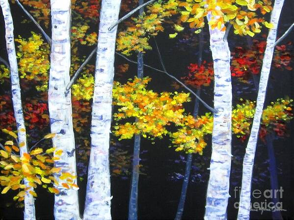 Birch Poster featuring the painting White Birches on Black by Anne Marie Brown