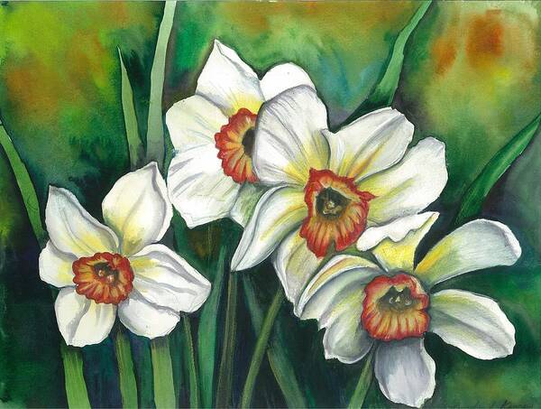 Flowers Poster featuring the painting White Daffodils by Linda Nielsen