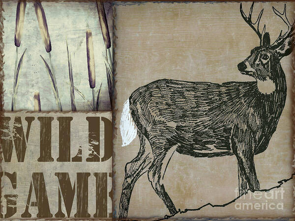 Wild Deer Poster featuring the painting White Tail Deer Wild Game Rustic Cabin by Mindy Sommers