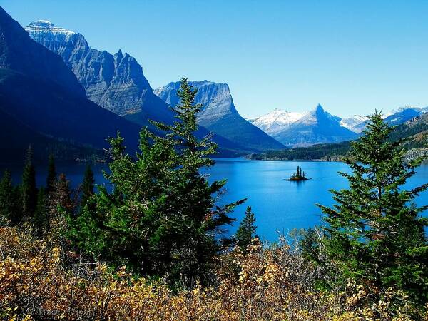 St Mary Lake Poster featuring the photograph Wild Goose Island in the Fall by Tracey Vivar