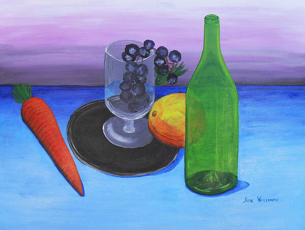 Acrylic Poster featuring the painting Wine glass and fruits by Martin Valeriano