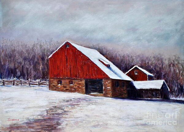 Barns Poster featuring the pastel Winter Barn Bucks County Pennsylvania by Joyce Guariglia