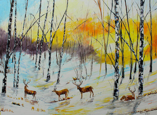 City Paintings Poster featuring the painting Winter Deer by Kevin Brown