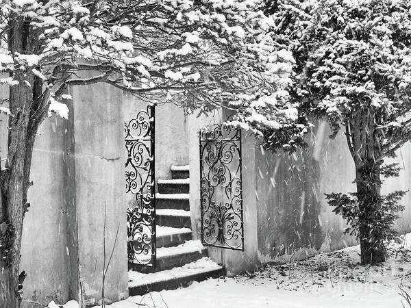 Vanderbilt Poster featuring the photograph Winter Steps at the Vanderbilt in Centerport, NY by Alissa Beth Photography