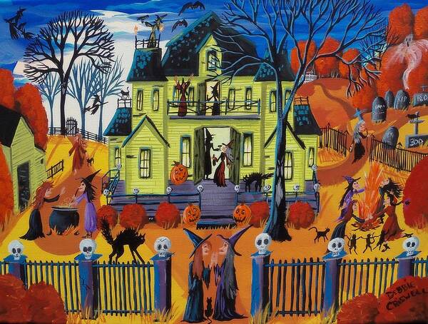 Halloween Poster featuring the painting Witch Haven - house of witches by Debbie Criswell