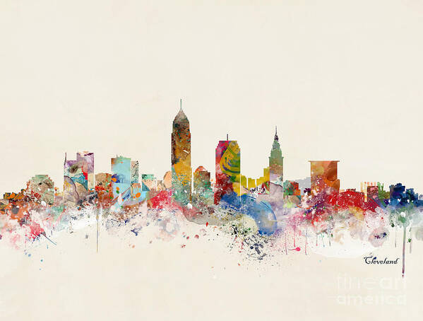 Cleveland Poster featuring the painting Cleveland Ohio Skyline #1 by Bri Buckley