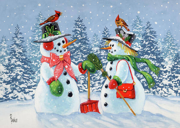 Snowman Poster featuring the painting Howdy Neighbour #1 by Richard De Wolfe
