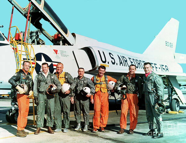 Person Poster featuring the photograph Mercury Seven Astronauts #1 by Nasa/science Photo Library