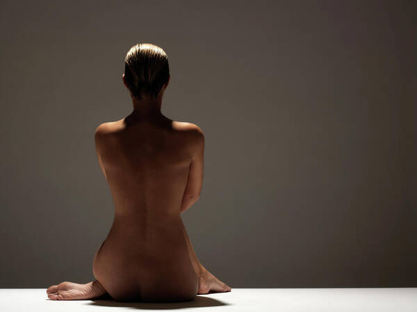 The Human Body Poster featuring the photograph Naked Woman Sitting, Rear View #1 by John Lamb