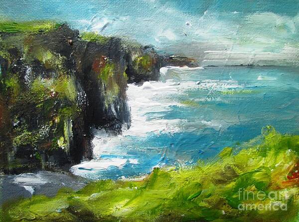 Moher Cliffs Poster featuring the painting Painting Of The Cliffs Of Moher County Clare Ireland by Mary Cahalan Lee - aka PIXI