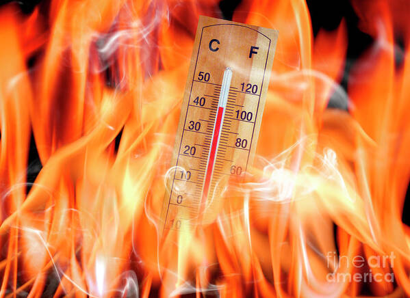 Climate Change Poster featuring the photograph Thermometer In Flames #1 by Victor De Schwanberg/science Photo Library