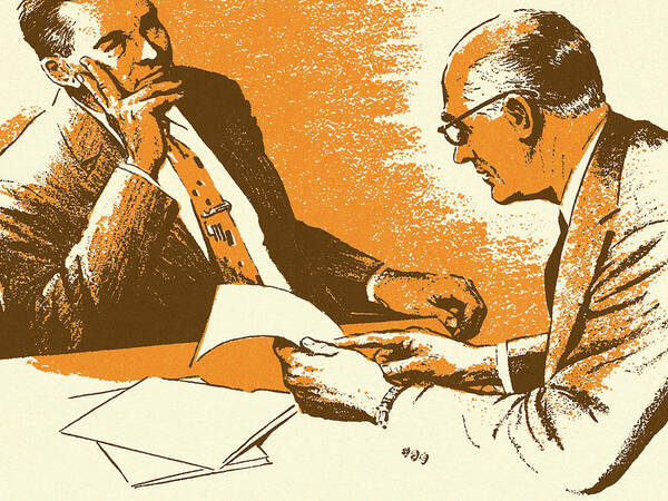 Adult Poster featuring the drawing Two Businessmen in a Meeting #1 by CSA Images