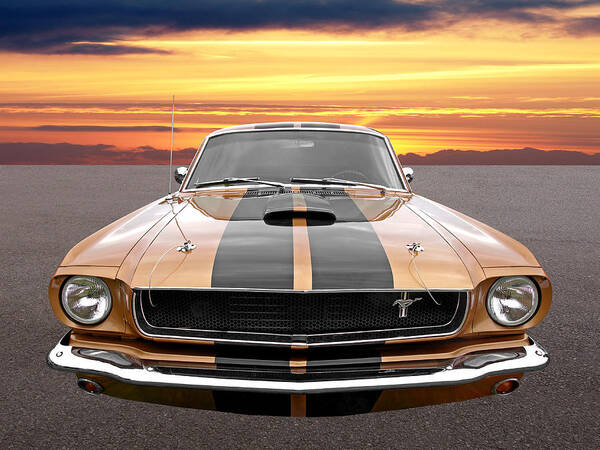 Ford Mustang Poster featuring the photograph 1966 Bronze Mustang at Sunset by Gill Billington