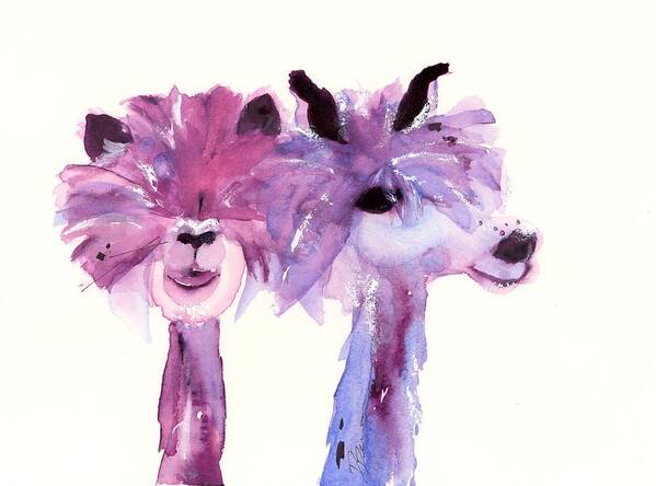 Alpaca Art Poster featuring the painting 2 Alpacas by Dawn Derman