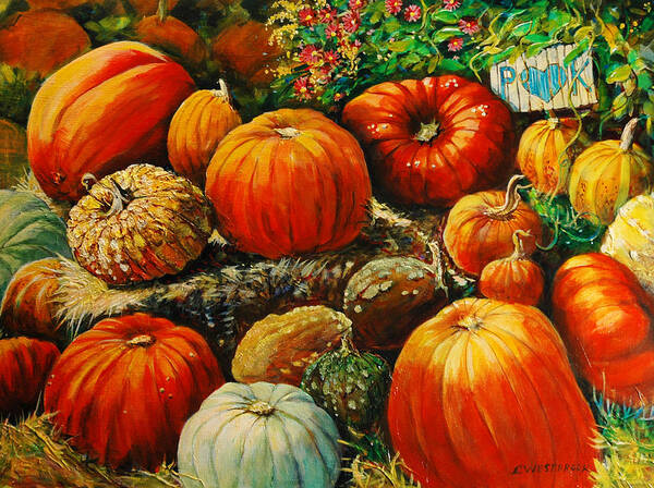 Pumpkin Poster featuring the painting 25 Shades of Pumpkins by Cynthia Westbrook