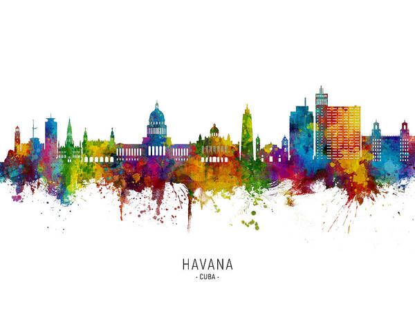 Havana Poster featuring the digital art Havana Cuba Skyline #3 by Michael Tompsett