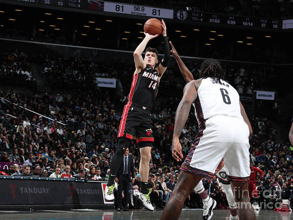 Tyler Herro Poster featuring the photograph Miami Heat V Brooklyn Nets #3 by Nathaniel S. Butler
