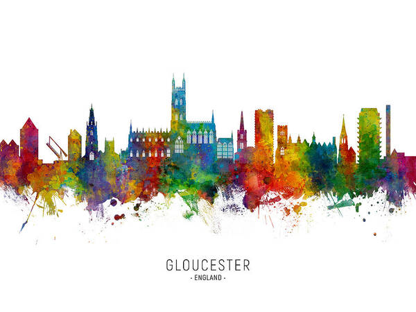 Gloucester Poster featuring the digital art Gloucester England Skyline #4 by Michael Tompsett