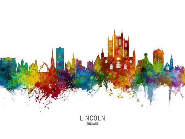 Lincoln Poster featuring the digital art Lincoln England Skyline #4 by Michael Tompsett