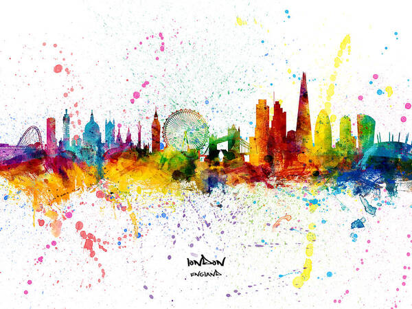 London Poster featuring the digital art London England Skyline #57 by Michael Tompsett