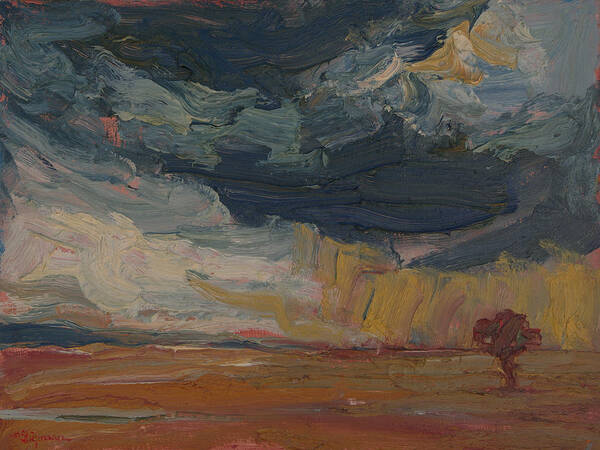 Landscape Poster featuring the painting A Tree Takes Root in the Wind-Swept Prairie by Michael Shipman