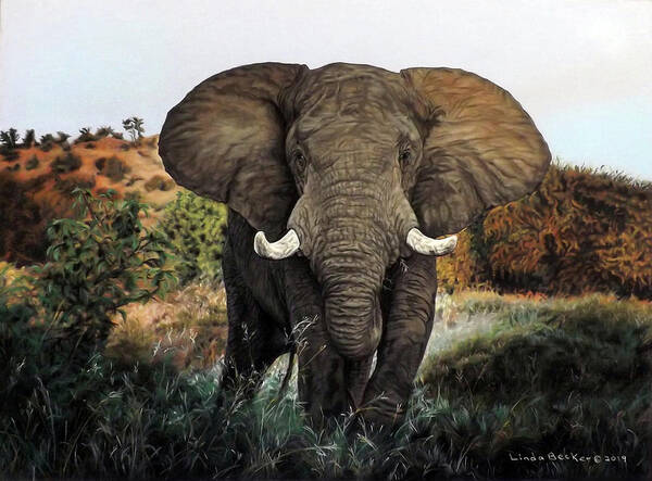 Elephant Poster featuring the painting African Elephant by Linda Becker