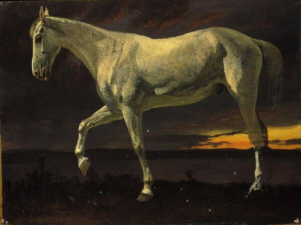 Horse Poster featuring the painting Albert_Bierstadt_-_White_Horse_and_Sunset by Albert Bierstadt