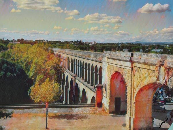 Montpellier Poster featuring the photograph Aqueduct in Montpellier by Bearj B Photo Art