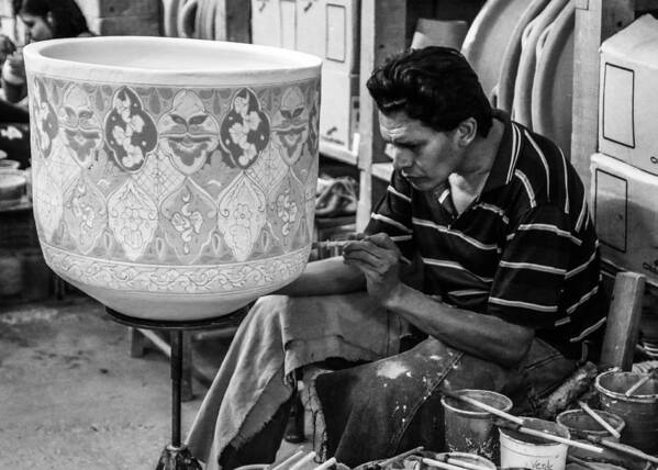 B&w Artisan Portrait Workshop Everyday Ceramics Pots Dolores Hidalgo Mexico Documentary Artcraft Painting Poster featuring the photograph Artisan by Francisco Villalpando