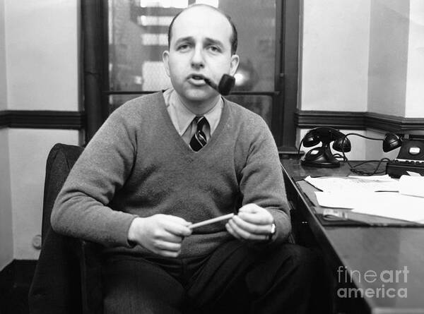 People Poster featuring the photograph Author Jerome Weidman Smoking A Pipe by Bettmann