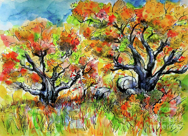 Autumn Poster featuring the painting Autumn Twins by Terry Banderas