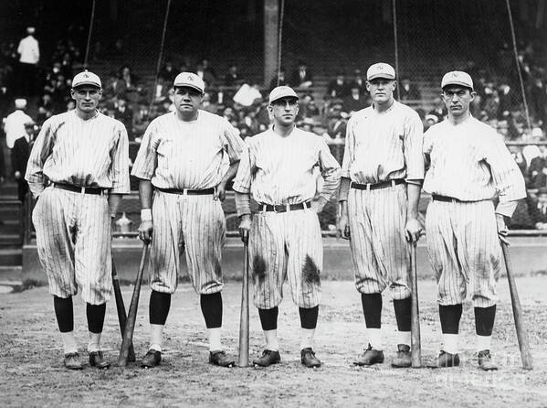 American League Baseball Poster featuring the photograph Babe Ruth Murderers Row 1921 by Transcendental Graphics