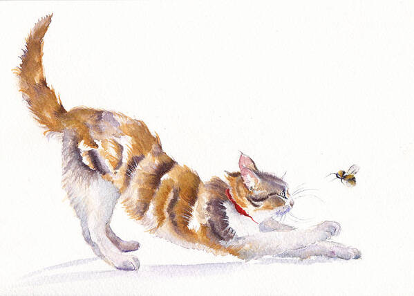 Cats Poster featuring the painting Stretching Cat - Bee Humble by Debra Hall