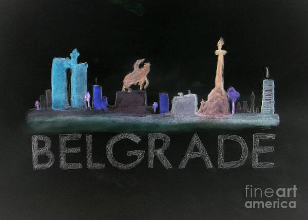 Belgrade Poster featuring the painting Belgrade at Night - skyline by Vesna Antic