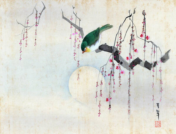 Hotei Poster featuring the painting Bird and Moon by Hotei