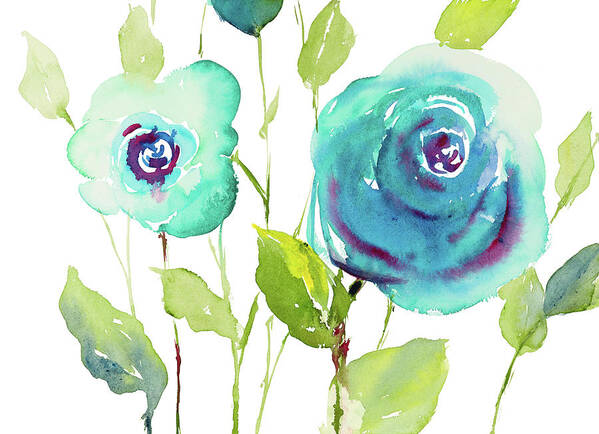 Blooming Poster featuring the mixed media Blooming Blues by Lanie Loreth