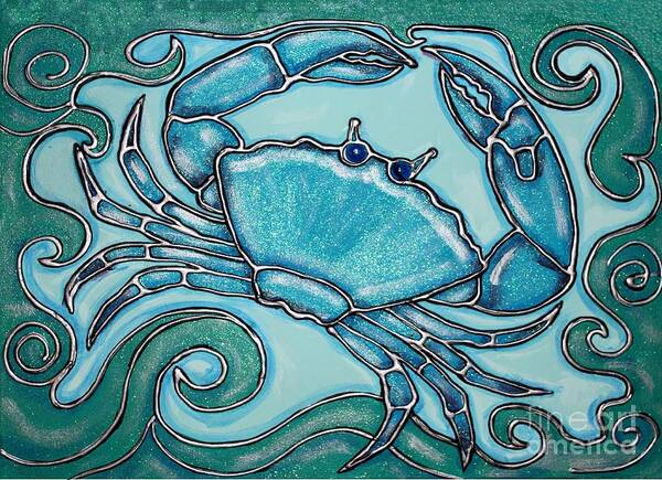 Ocean Poster featuring the painting Blue Crab in Waves by Cynthia Snyder