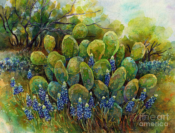 Cactus Poster featuring the painting Bluebonnets and Cactus 2 by Hailey E Herrera