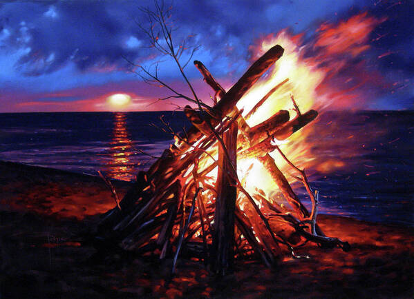 Beach Poster featuring the pastel Bonfire by Dianna Ponting