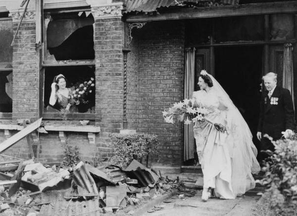 People Poster featuring the photograph Bride In A Bombed House In London On by Keystone-france