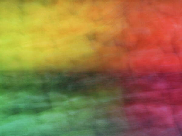 Abstract Poster featuring the photograph Bright abstract blurred color blocks of yellow, orange, red and green by Teri Virbickis