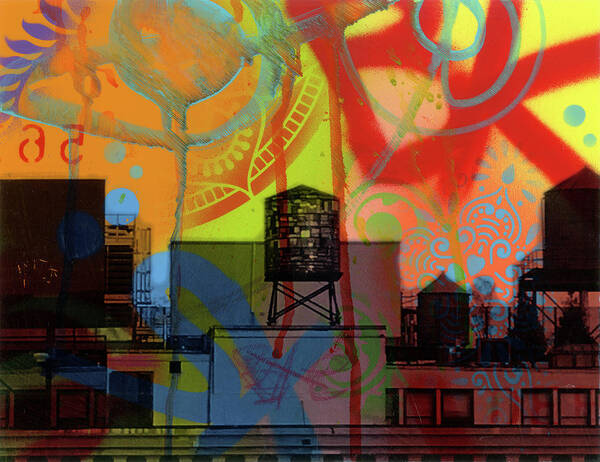 Brooklyn Watertower Poster featuring the mixed media Brooklyn Watertower by Dean Russo- Exclusive