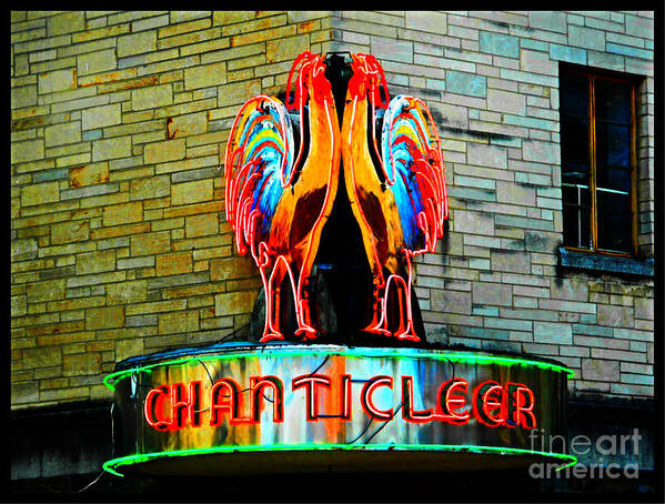 Rooster Poster featuring the photograph Chanticleer Neon Roosters Ithaca New York by Peter Ogden