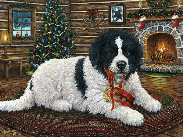 Dog Poster featuring the painting Christmas Companion by Jeff Tift